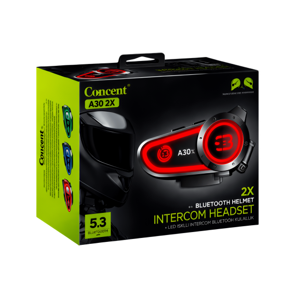 A30 2X Bluetooth Intercom Kask Kulaklığı – Çiftli Set, Bluetooth 5.3, LED Işıklı