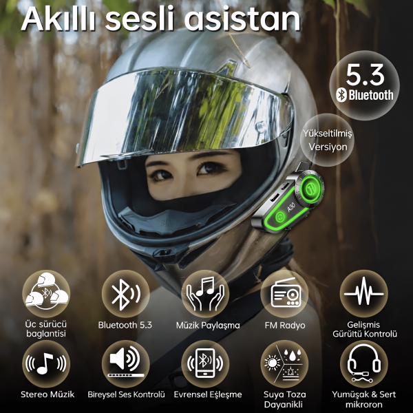 A30 Ambient Light Bluetooth Kask Kulaklığı – Bluetooth 5.3, Hi-Fi Ses ve Gürültü Engelleme