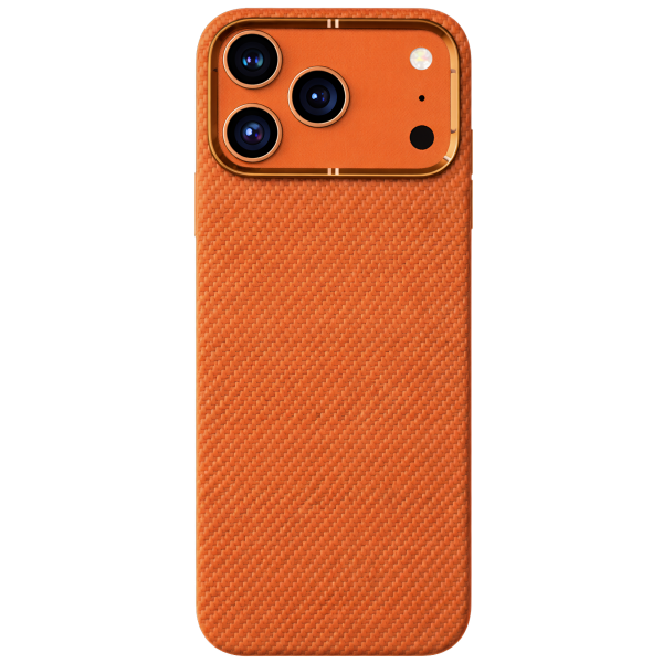 Classic Orange Karbon Fiber Telefon Kılıfı – Altın Kamera Çerçeveli, Premium Darbe Emici Koruma
