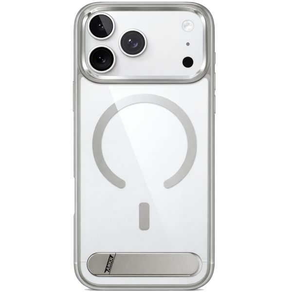 Şeffaf Gri MagSafe Uyumlu Yüzüklü Telefon Kılıfı (Standlı – Darbe Emici)