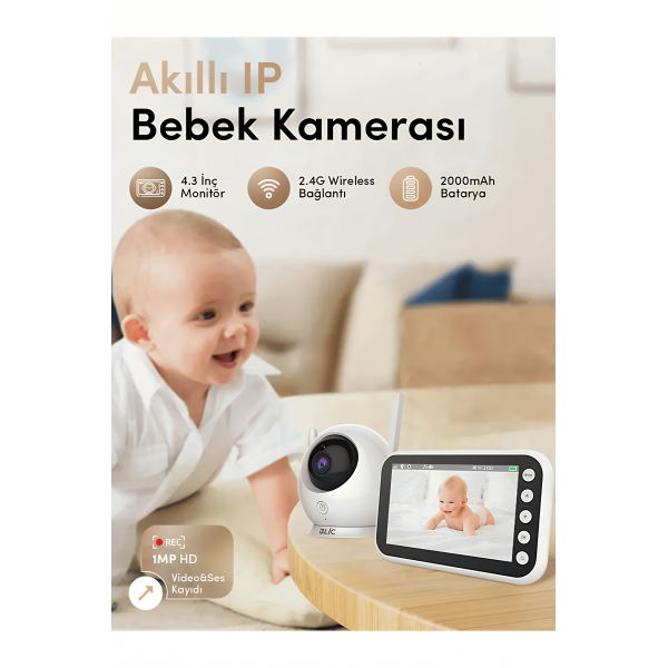 Blic BLM-34 4.3” Ekranlı Kablosuz IP Bebek Kamerası – Gece Görüş, İki Yönlü Ses, Ninni, Sıcaklık Takibi