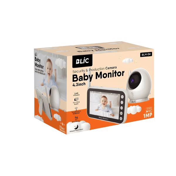Blic BLM-34 4.3” Ekranlı Kablosuz IP Bebek Kamerası – Gece Görüş, İki Yönlü Ses, Ninni, Sıcaklık Takibi