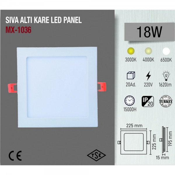 MAXLED MX-1036 18W KARE SIVA ALTI LED PANEL