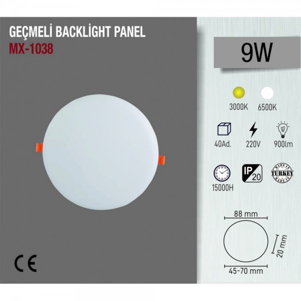 MAXLED MX-1038  9W GEÇMELİ BACKLIGHT PANEL