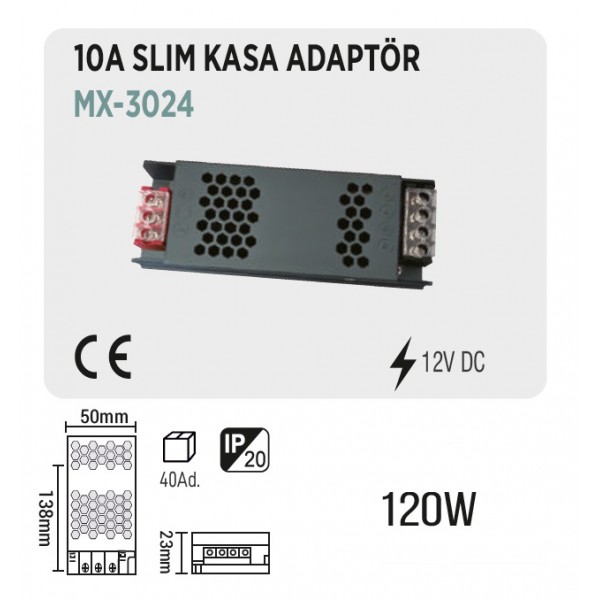MAXLED MX-3024 12V DC 120W 10A SLIM KASA ADAPTÖR