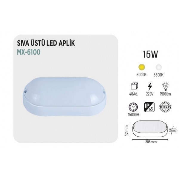 MAXLED MX-6100 15W SIVA ÜSTÜ LED APLİK