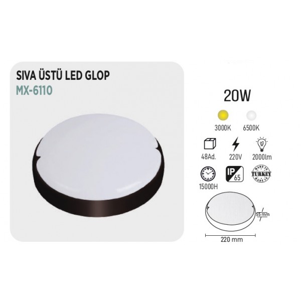 MAXLED MX-6110 20W SIVA ÜSTÜ LED GLOP